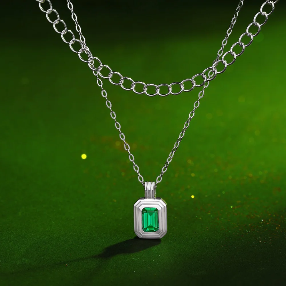 

M-JAJA 0.8ct Emerald Pendant Necklace Moissanite Chain for Women Gold Plated 925 Sterling Silver Lab Grown Gemstone Fine Jewelry