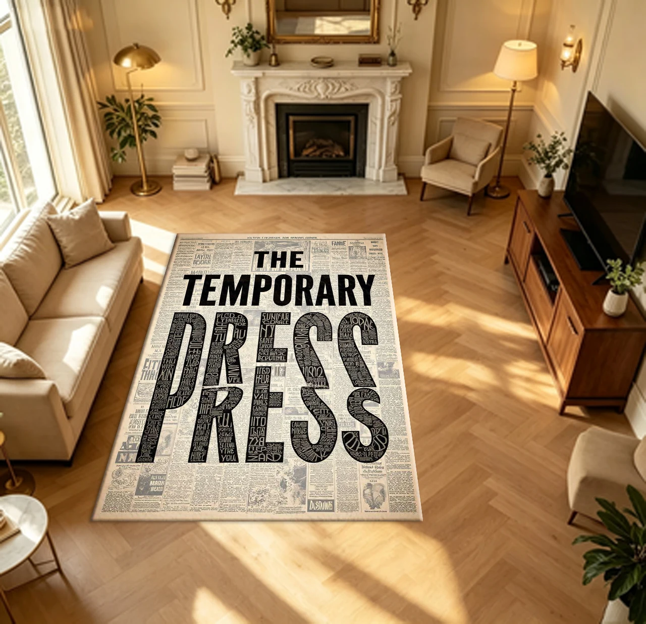 Vintage Newspaper Typography Art Carpet Flooring Retro Text Collage Household Living Room Indoor Decor Large Area Rug