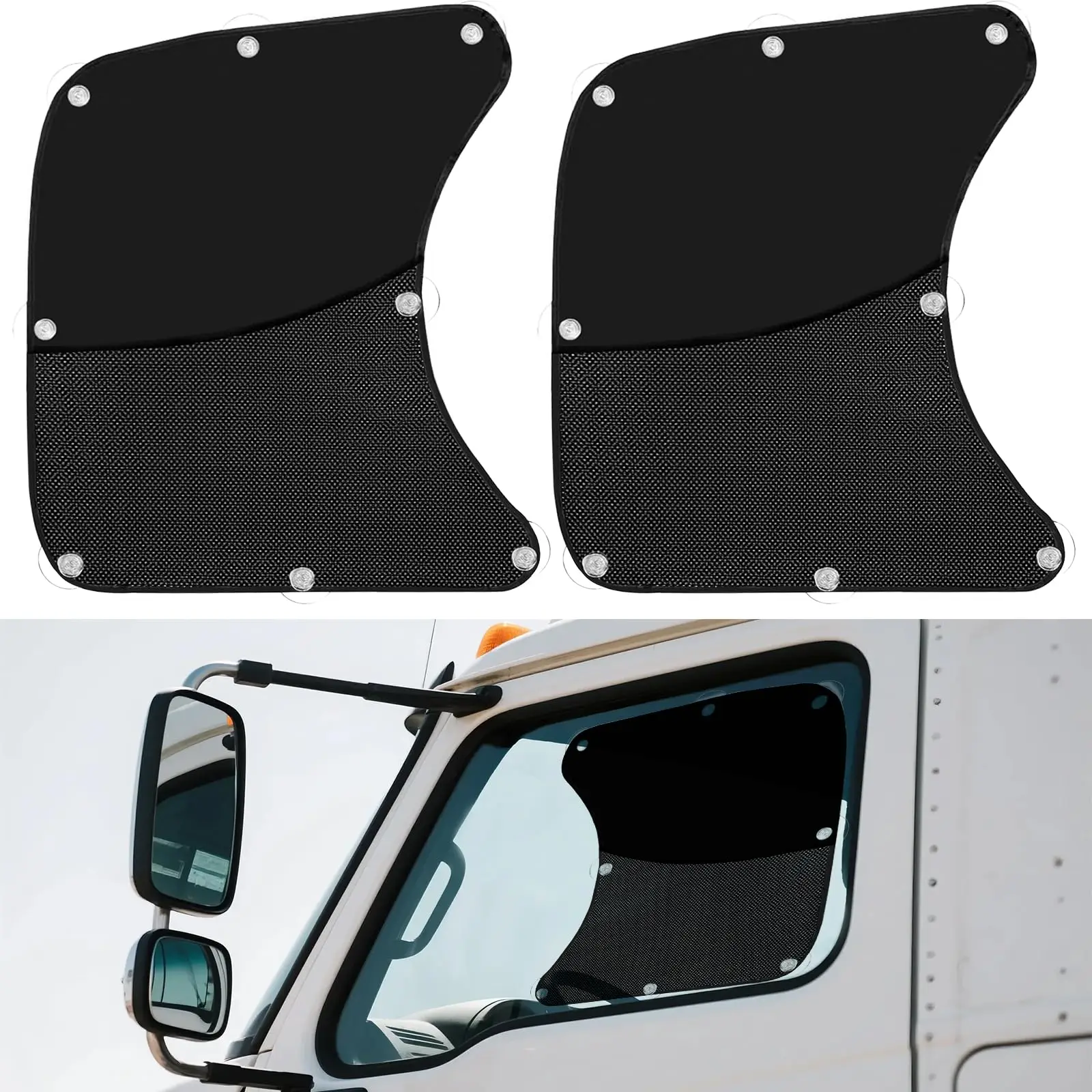2 Stück LKW-Seitenfenster-Sonnenschutzvorhang, Doppelschichtiger Sichtschutz-Verdunkelungsnetz-Sonnenschutz mit Saugnäpfen – Detail 1