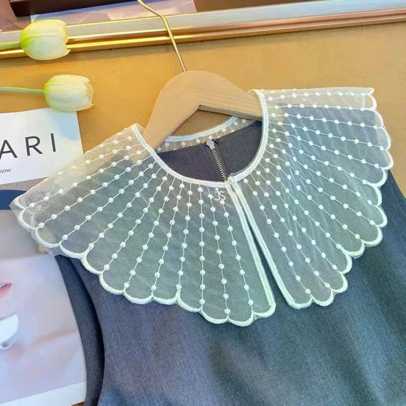 Korean Style Hollow Out Lace Fake Collar Solid Color Decorative Neck Shoulder Cover Ladies Summer Thin Casual Shawl