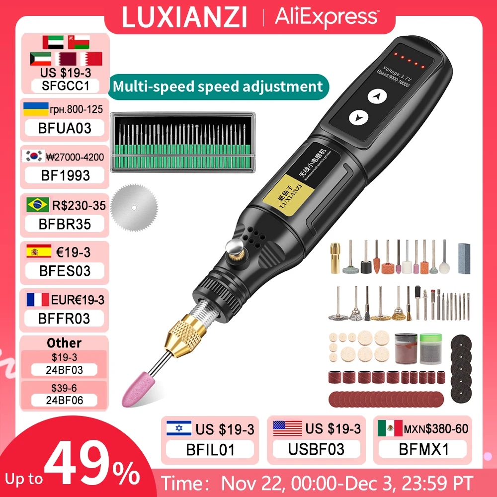 LUXIANZI Wireless Electric Drill USB Engraver Pen Kit Woodworking Jade Carving Grinder Polishing Rotary Tool Mini Handheld Drill