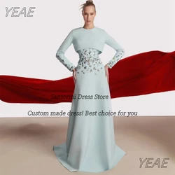 Santorini Formal Occasion Dress Jewel Neck Long Sleeves Evening Gowns Beaded Satin A Line Vestidos Des Party Prom Dress