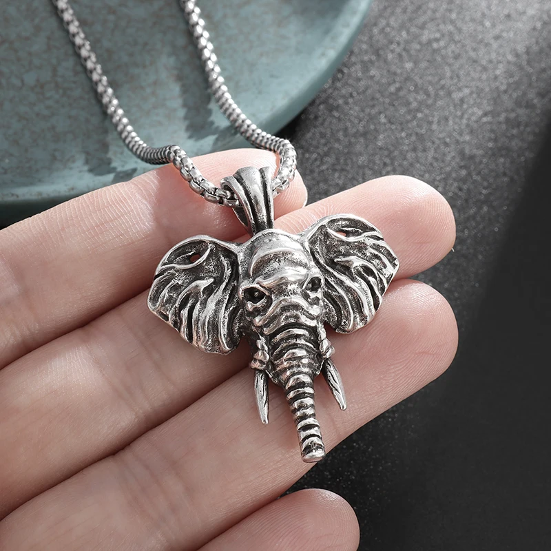 Retro Gothic Animal Mammoth Pendant Necklace for Men Personalized Punk Cool Trendy Animal Jewelry Gift