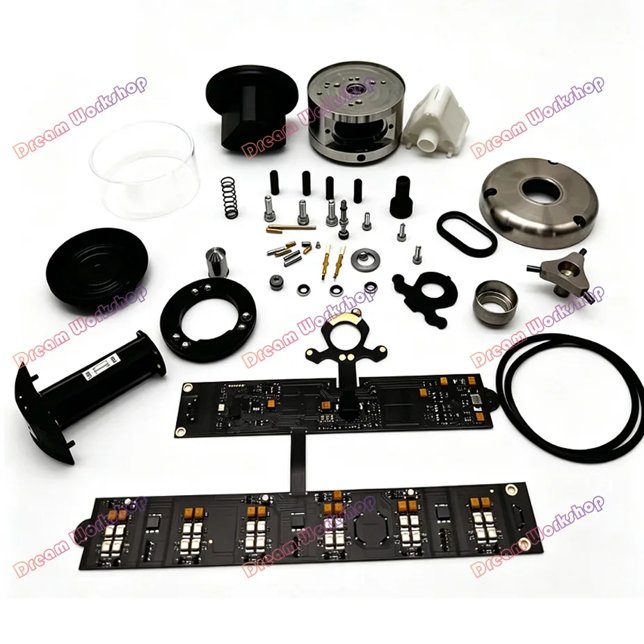 Renishaw Probe Repair Parts and Accessories: OMP60 Tripod, Glass Ring, Lower Base Cover, Battery Compartment, Ball Ring, Spring