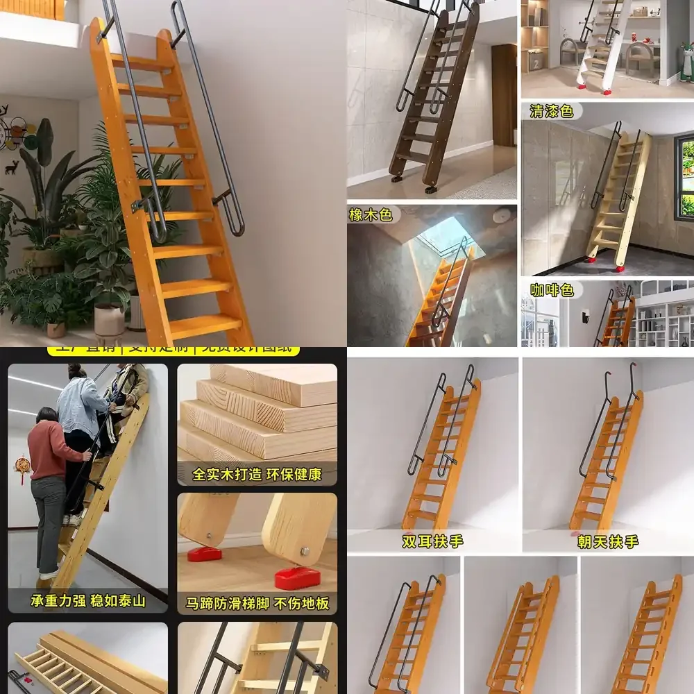 2026 Hot Sale  Fashion solid wood loft stairs integral wood ladder home duplex indoor ladder
