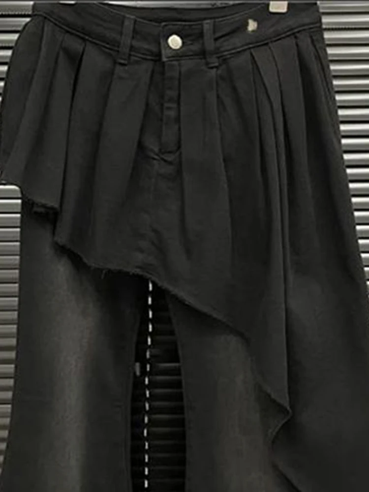 Pantalones vaqueros de dos piezas falsos con diseño de patchwork de estilo americano Retro otoño nuevos pantalones acampanados de cortina de pedido para fregar el suelo de cintura alta