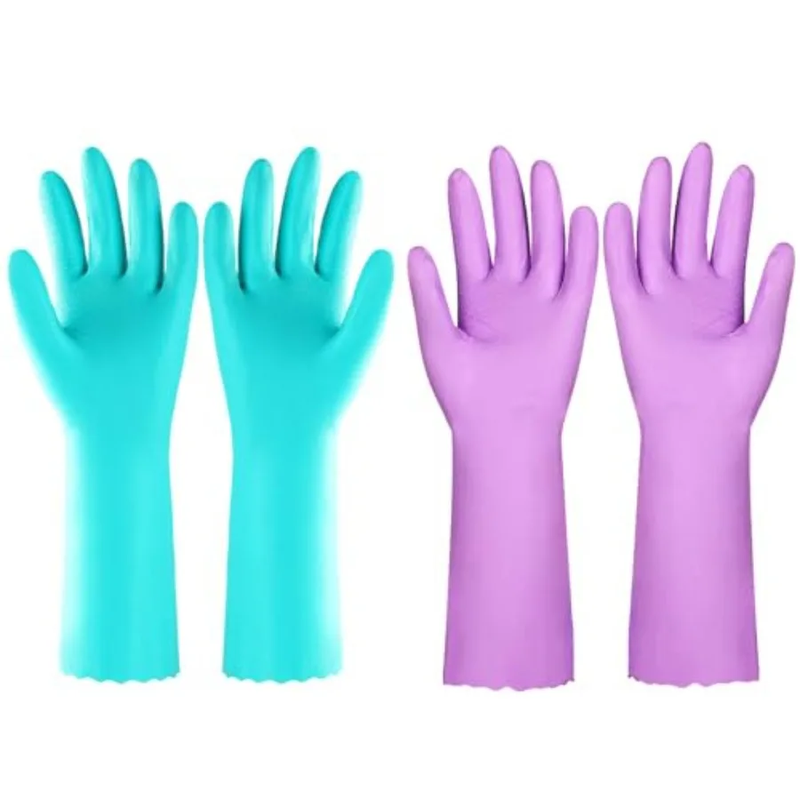

Elgood Reusable Dishwashing Cleaning Gloves with Latex free, Cotton lining, Kitchen Gloves 2 Pairs, Purple+blue Medium