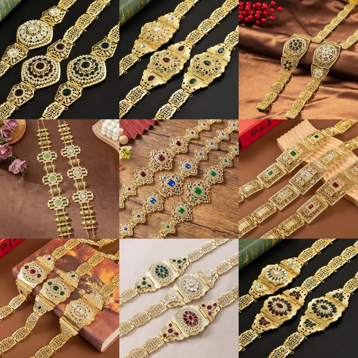 【Clearance Sale】Vintage Ethnic Waist Belts Collection Multi-Style Gold Plated Gemstone Belts for Bridal & Party