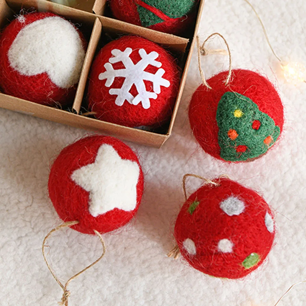 6Pcs Wool Felt Christmas Balls Set for Tree Ornaments Unique For Holiday Decorations for Parties and Festivities