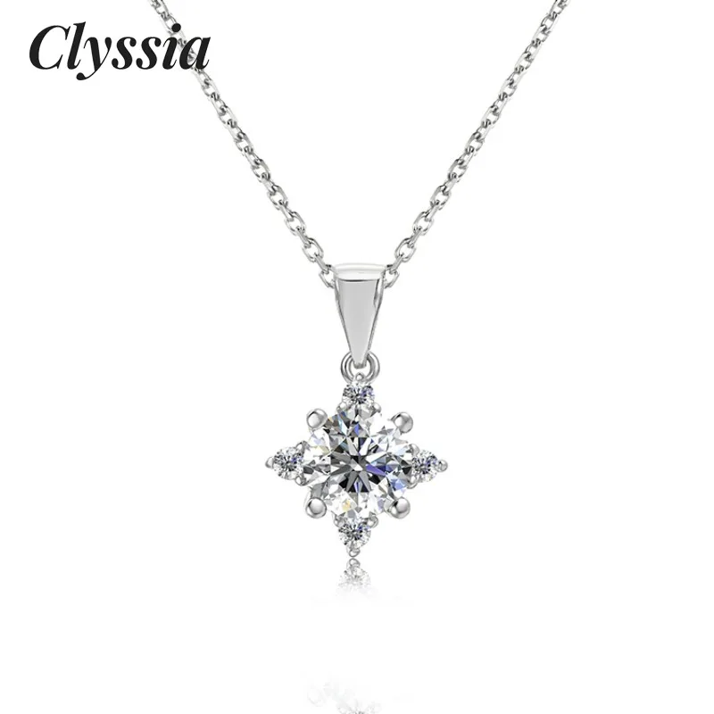 

CLYSSIA D Color VVS1 Moissanite Pendant Necklace for Women Girls S925 Sterling Silver Diamond Chain Necklaces Fine Jewelry Gift