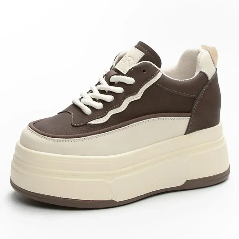 

High quality 9CM Genuine Leather Vulcanize Brand Vulcanize Women Chunky Sneaker Loafer Comfy Spring Autumn Platform Wedge Shoes