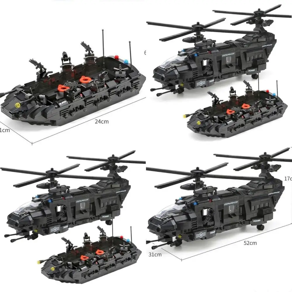 SWAT Black Hawk Helicopter & Raft Building Blocks Set with Accessories for Teens & Adults