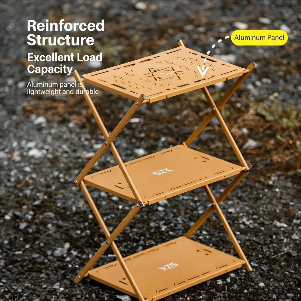 

MOUNTAINHIKER Three-tier Rack Outdoor Storage Shelf Folding Shelf Portable Camping Picnic BBQ Storage Rack Garden Foldable Table