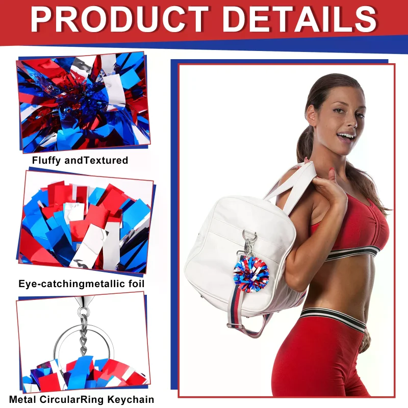 24 Pcs Cheer Pom Pom Keychain Cheerleader Gift Cheering Keyring Camp Team Gift For Many Sports Activities