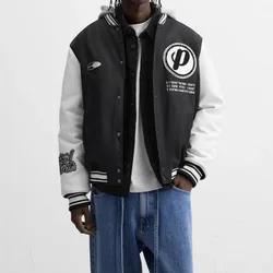 American version of high street hooded jacket college style embroidered jacket baseball jersey winter cotton coat men