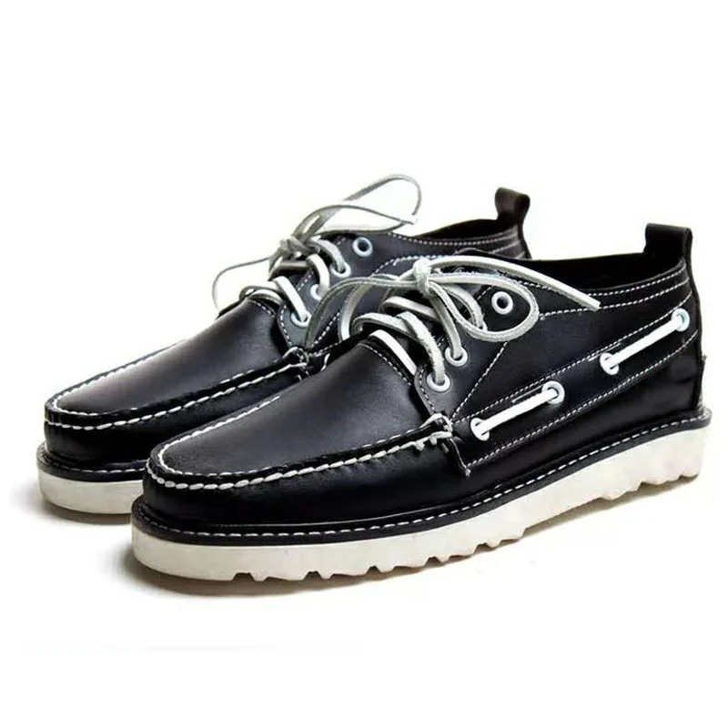 Men\'s Genuine Leather Classic Boat Shoes Fashion Flat Loafers Moccasins Shoes Male Zapatos Hombre Driving Shoes Lace up Sewing