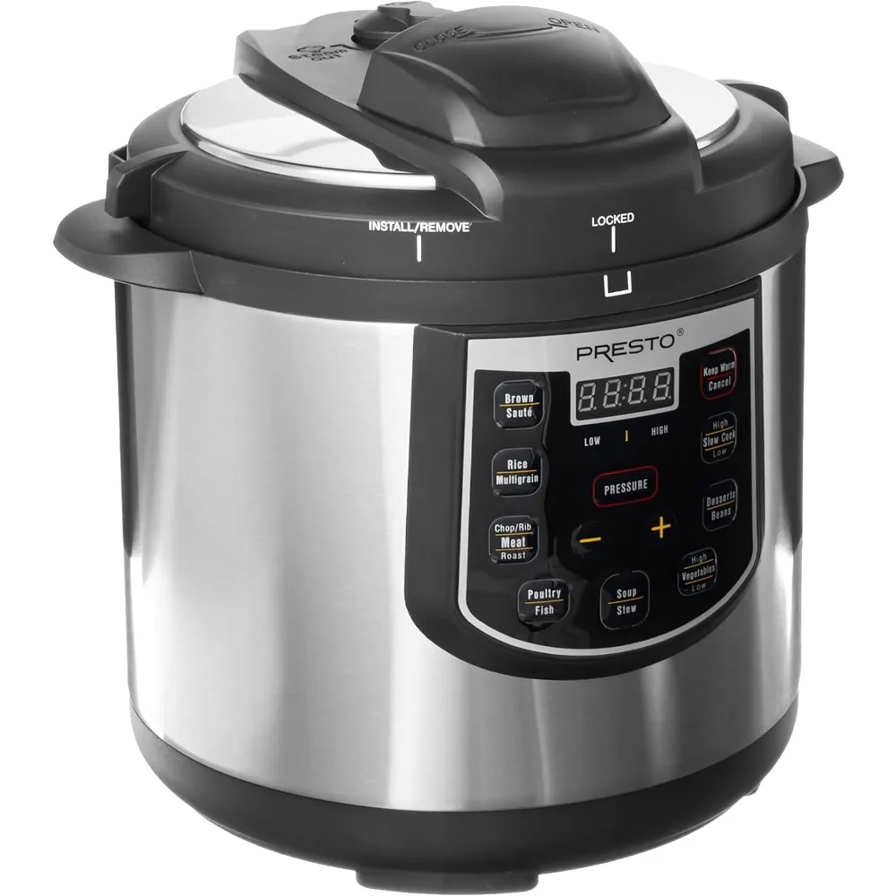 

Presto 02141 6-Quart Electric Pressure Cooker, Black, Silver, Stainless Steel Pressure Cooker Cooker Pressure Canner