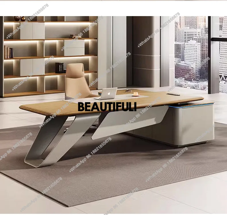 boss desk solid wood large desk office furniture table chair combination with bookcase office manager computer desk