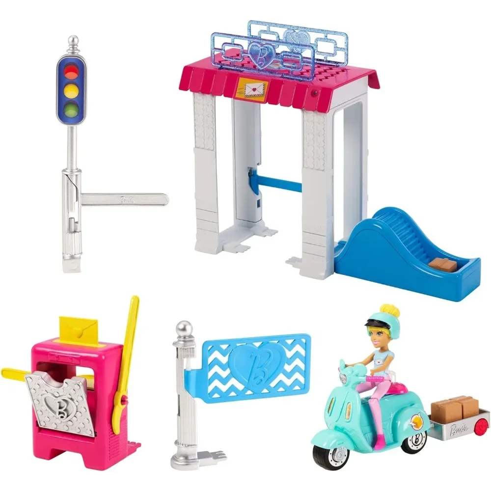 Original Mini Barbie Doll para meninas, Poststation Playset, coisas em miniatura para crianças, Barbie, Post Woman, brinquedos para meninas, FHV85