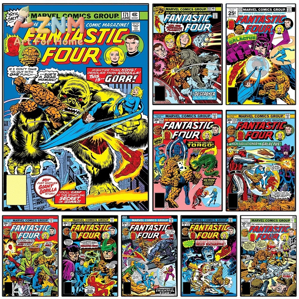 AZNM Fantastic Four This is Gorr Vintage Comic Cover Collage Canvas Wall Art Unframed Print, Superhero Poster for Bedroom Livi