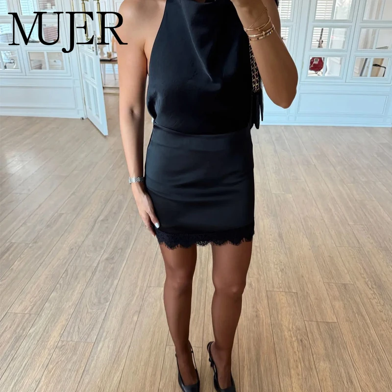 MUJER Black Lace Short Skirts for Women High Waist Mini Skirt Woman Sexy Evening Skorts for Women Luxury Women's Skirt Cylinder
