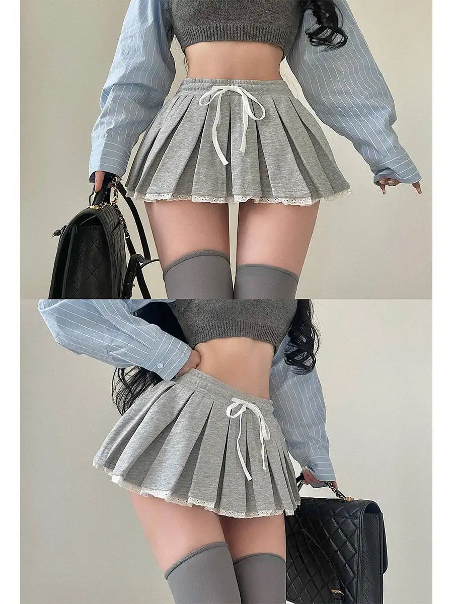 

Юбка большого размера с высокой талией и кружевной строчкой для женщин, весна-лето, новая утягивающая плиссированная юбка