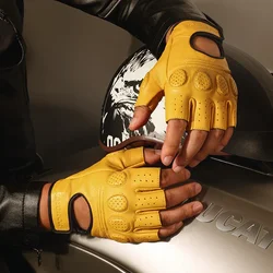 Half Finger Motorcycle Leather Breathable Gloves Motocross Anti-fall Offroad Racing Anti-slip Wear Comfortable Fingertip Gloves