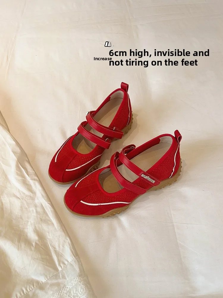red-genuine-leather-retro-women's-casual-breathable-ballet-style-single-shoes-fashionable-flat-mid-heel-rubber-outsole