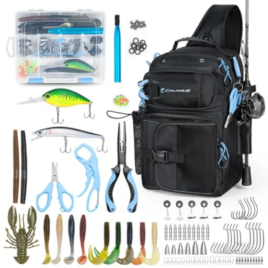 GearMaster Fishing Sling Tackle Bag and Tool Set, 3500 Tackle Box and Fishing Gear with Fishing lures, Fishing Pliers, Fishing