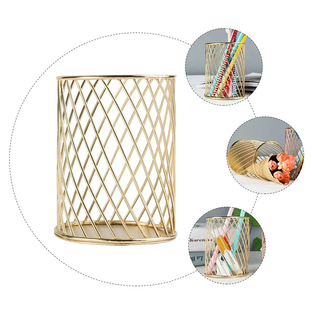 

1Pcs Iron Pen Holder Hollow Desktop Organizer for Home Office Stationery Makeup Brush Storage and Pen Container