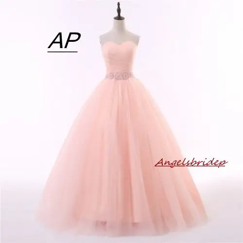 

ANGELSBRIDEP Blush Pink Ball Gowns Quinceanera Dress Vestidos De 15 Anos Pleat Tulle Floor-length Beading Crystal Belt Corset