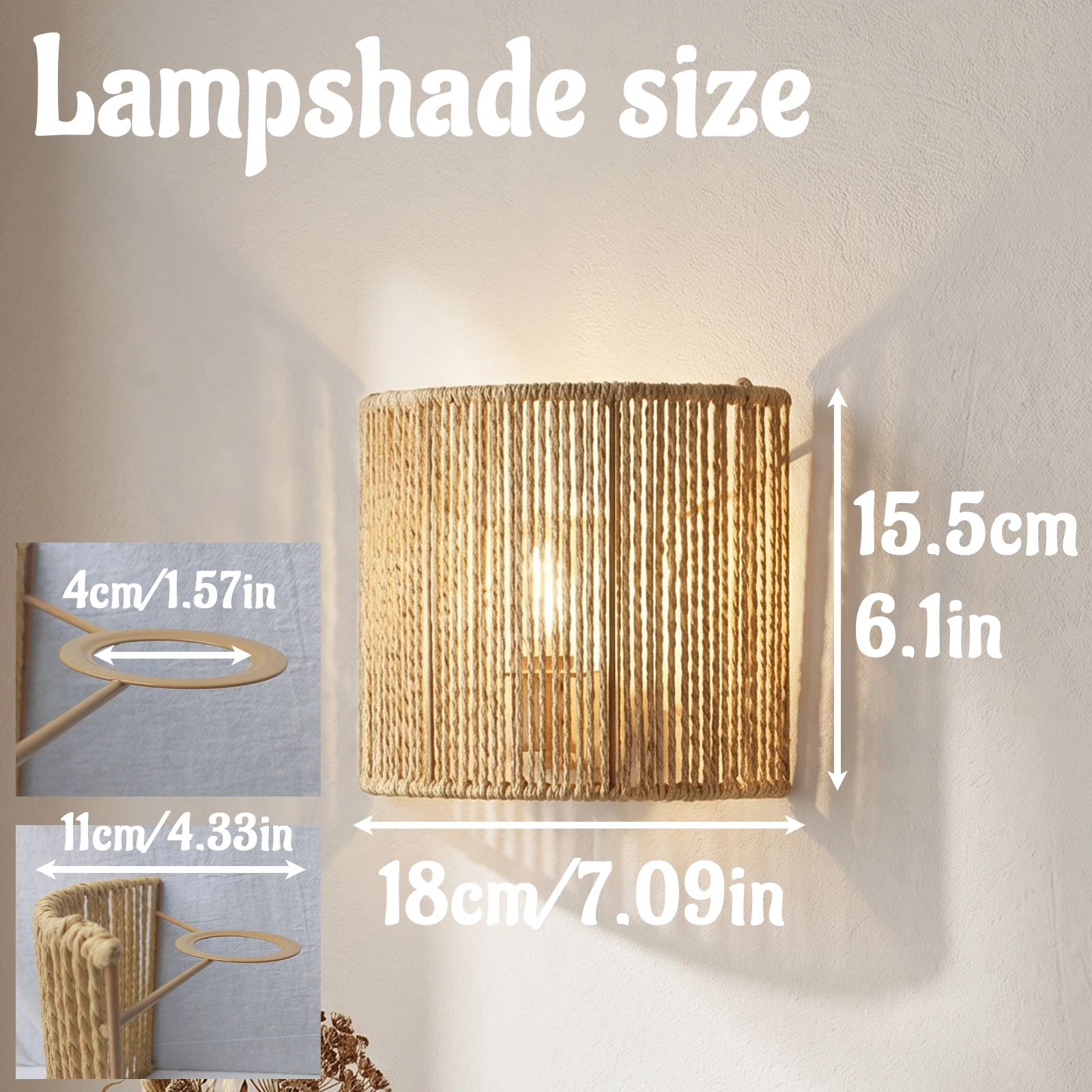 Half Cylinder Rattan Woven Lampshade Boho Wall Lamp Cover Farmhouse Wabi Sabi Bedroom Corridor Decor Only Lampshade No Bulb Cord