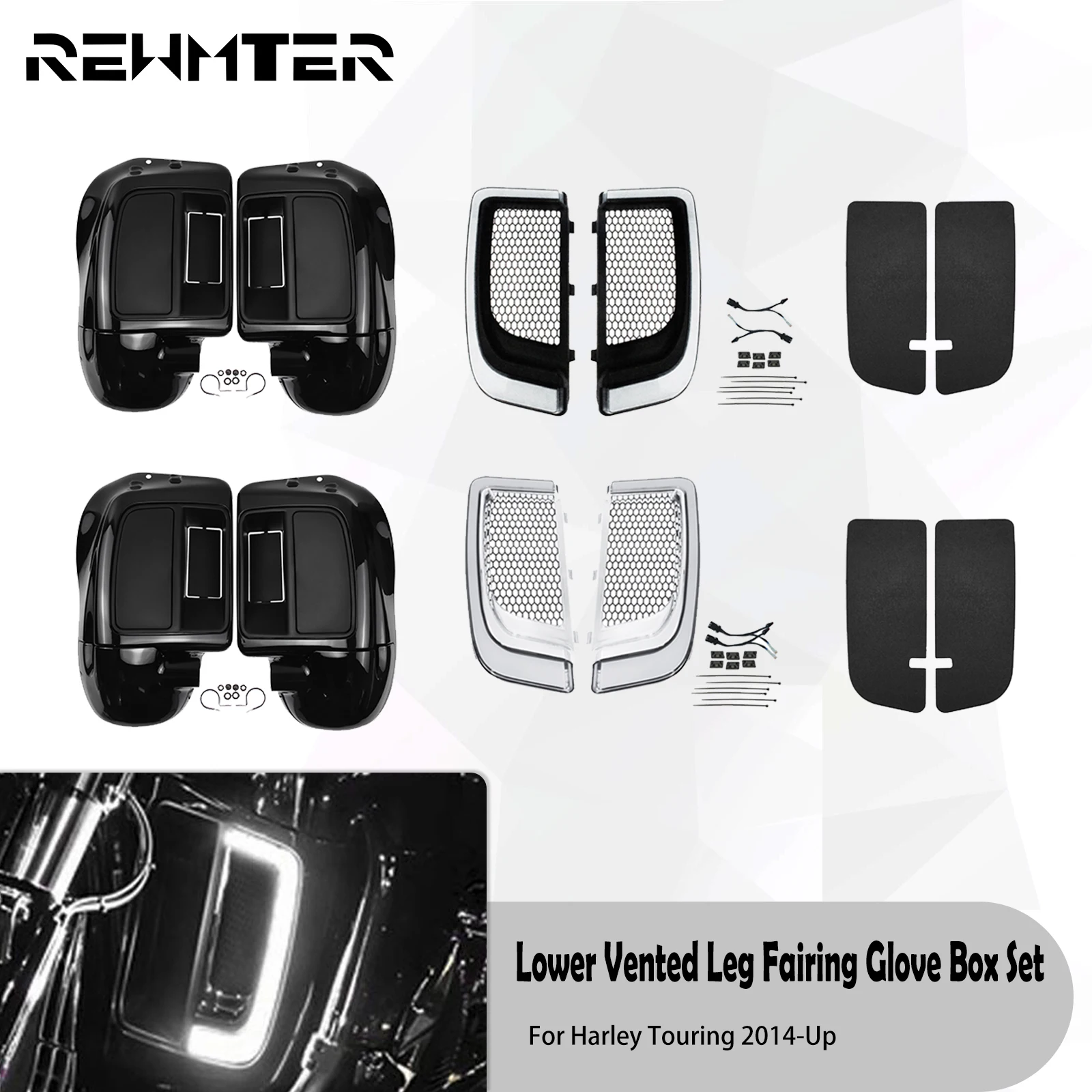 LED Fairing Lower Grills Light Lower Vented Fairings Glove Box Solid Plates Cover For Harley Touring Electra Road Glide 14-2022