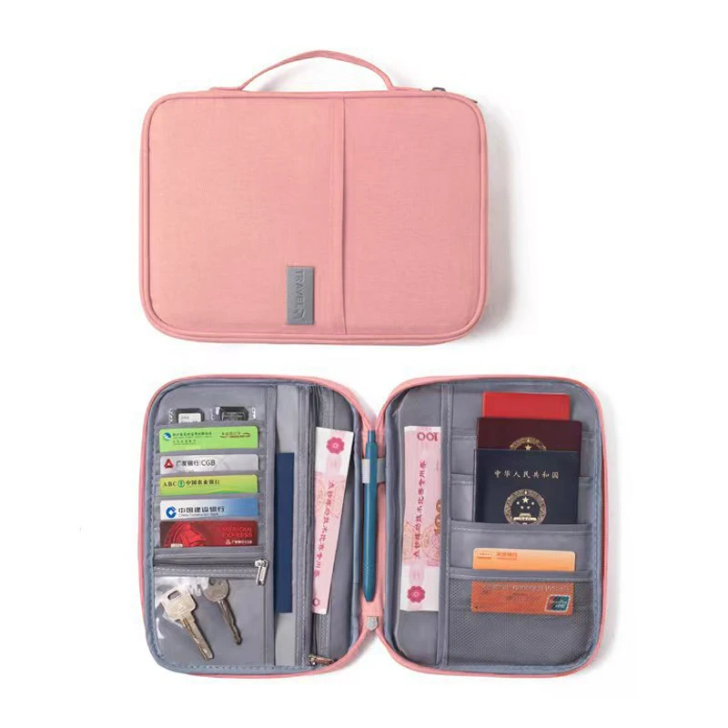 2024 Women Multi-Function Waterproof Travel Passport Holder Cover Case Pink Bag Family Document Organizer Travel Accessories Bag