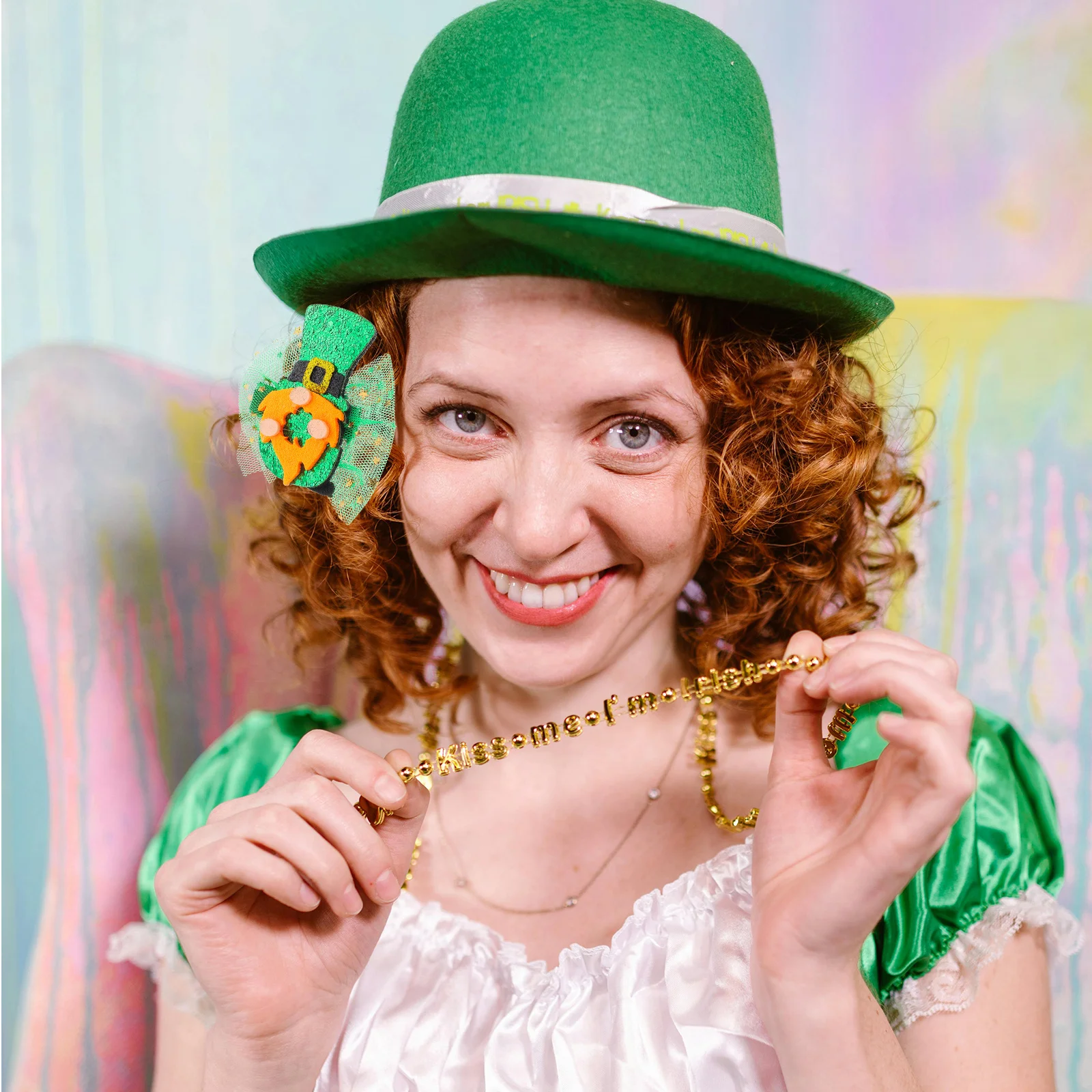 مشبك شعر شبكي للمهرجانات الأيرلندية الإبداعية، إكسسوارات تزيين من التول خفيفة الوزن ورائعة للاحتفال بحفلات عيد القديس باتريك #6