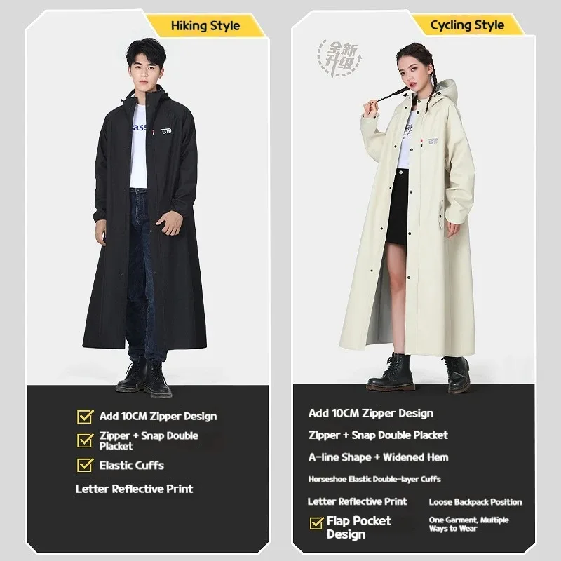 EVA Long Raincoat: Waterproof Zipper Rain Gear for Men & Women. Reusable Poncho with Pants, Portable Outdoor Travel Rain Jacket view 4