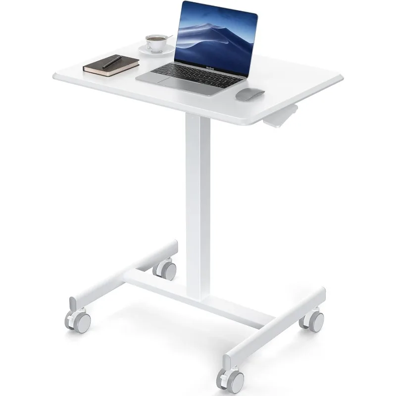 

Small Standing Desk Mobile Portable Rolling Laptop PC Table on Wheels Adjustable Height Computer Workstation for Home Offi