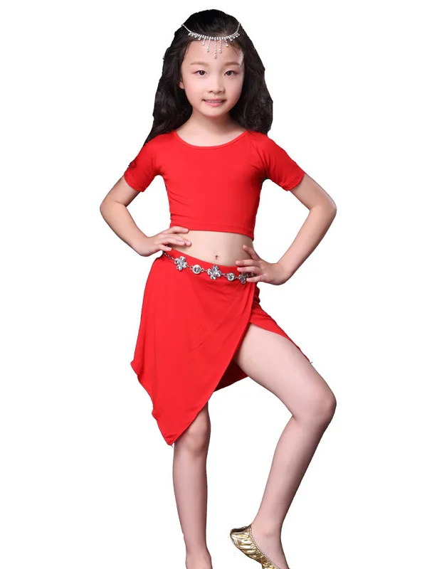 Belly Dance Suit Modal Top Short Sleeves Split Skirt Practice Clothes Set Child Elegant Profession Performance Clothing