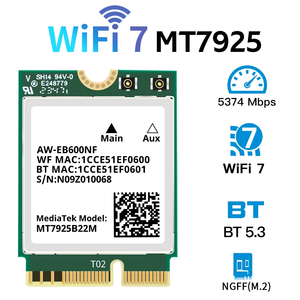 

Wi-Fi 7 MT7925 M.2 Беспроводная Lan-карта 5400 Мбит/с клавиша E 2,4G Φ 6G BT5.3 сетевая карта Wi-Fi адаптер ключ для ноутбука win 10/11