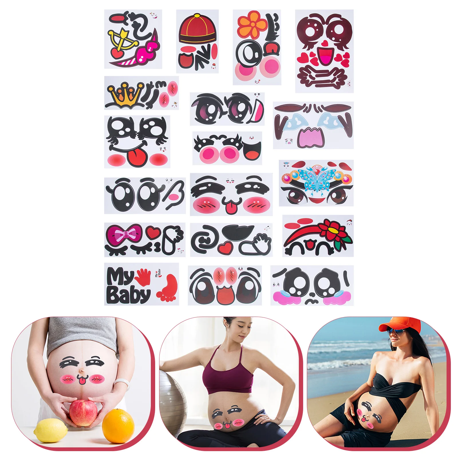 Sheets Expression Stickers Funny Pregnancy Belly Stickers Eyes and Bump Belly Stickers Fridge Sticker for Pregnant Photography