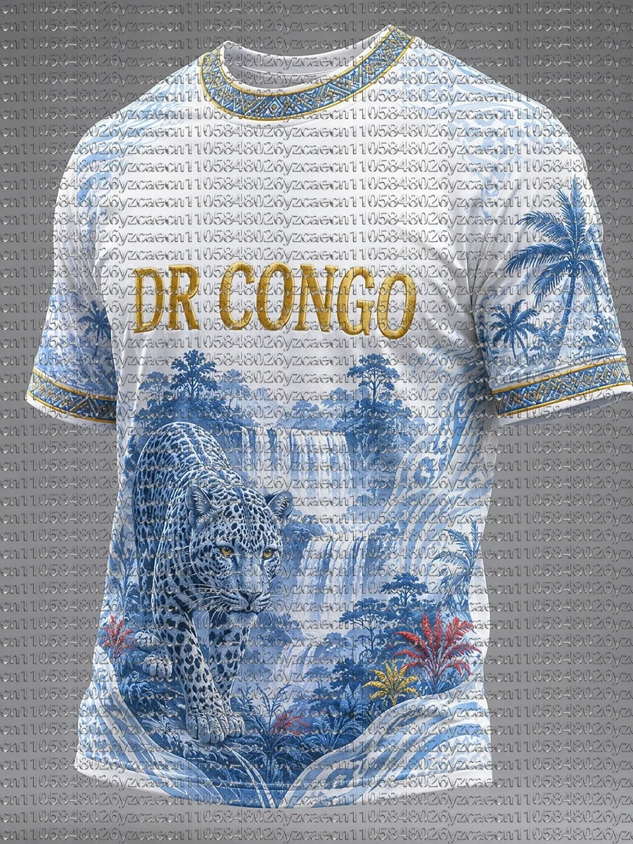 Men Women Quick Dry Breathable Football T-Shirt DR CONGO Jungle Leopard Waterfall Print Sports Jersey Summer Short Sleeve