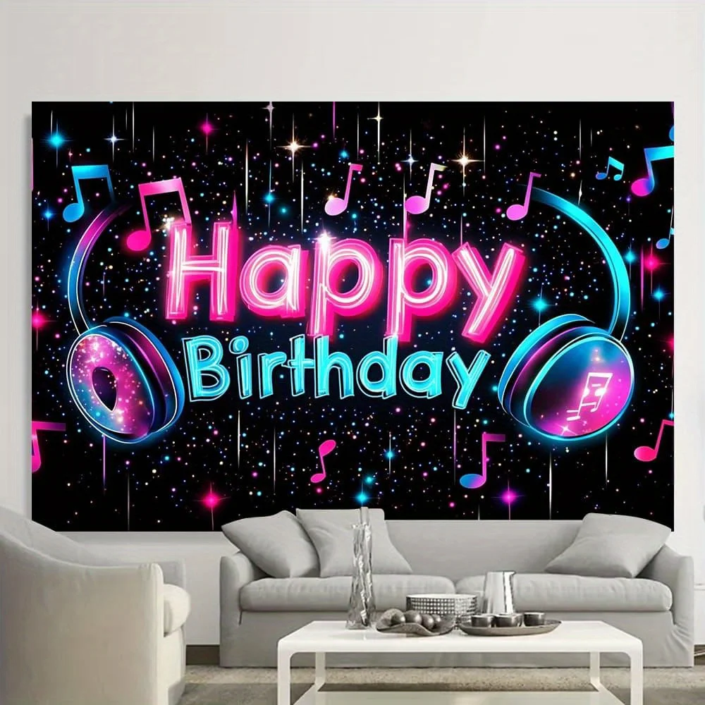 قطعة واحدة من لافتة عيد الميلاد ذات طابع TikTok - خلفية حفلة نيون حية مع نجوم وملاحظات متألقة، بوليستر