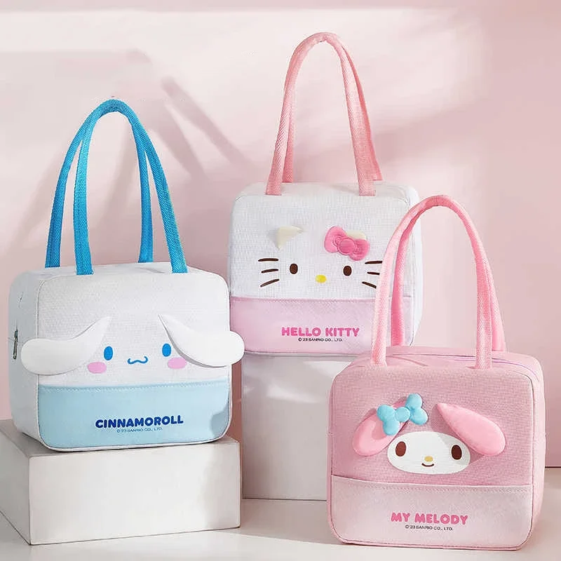 

Sanrio Kawaii Hello Kitty Student Lunch Box Handbag My Melody Cinnamoroll Anime Cartoon Office Worker Thickened Thermal Meal Bag