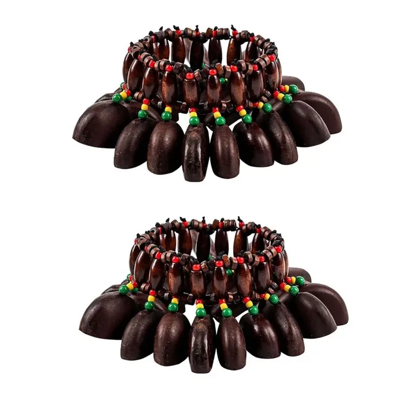 RTENTE-2PCS Foot Rattle Shaker Percussion Instrument Seed Shell Dance Bracelet Nut Band Wrist Bells For Dance, Yoga, Meditation