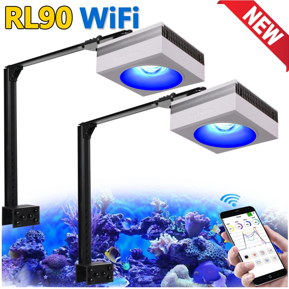 

PopBloom-WiFi Marine Aquarium LED Light with Mounting for Reef Coral, SPS, LPS, Saltwater Fish Tank Light, RL90, 80cm-120cm, 36"