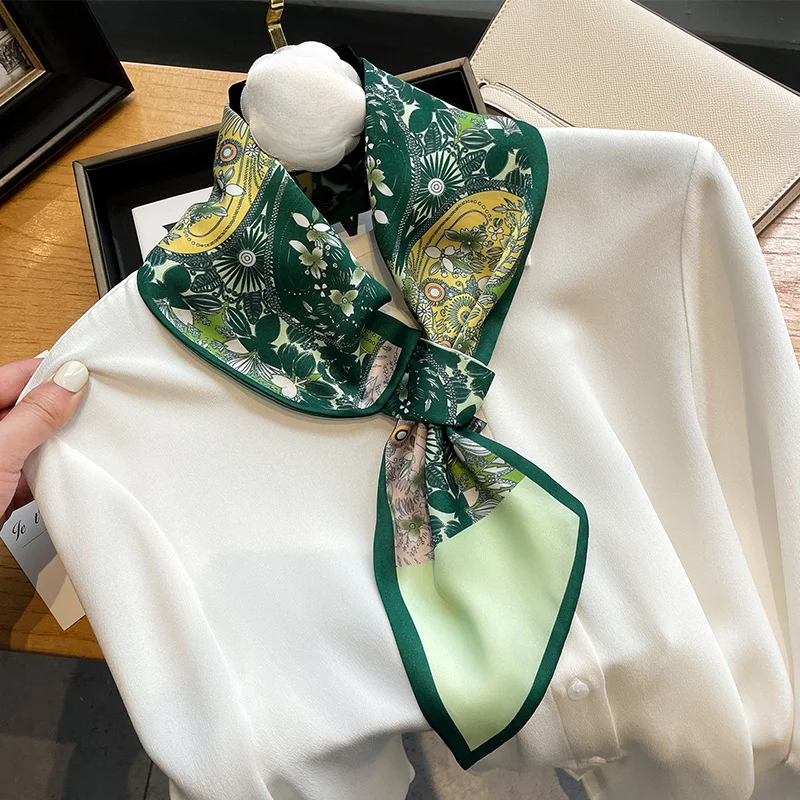 New Small Long Strip Silky Scarf Luxury Neckerchief For Women Spring/Summer Imitation Silk Ribbon Female Small Print Headband