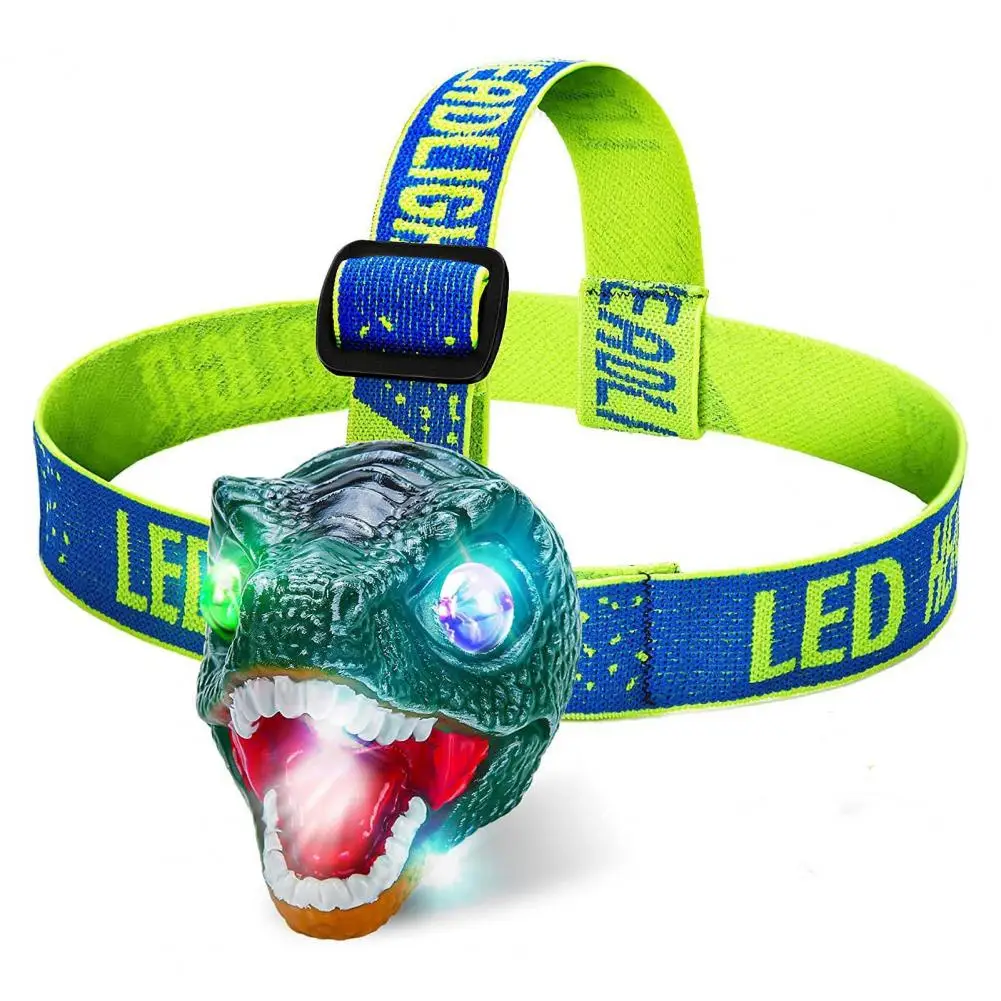 

Kids Headlamp Simulation Roaring Sound Adjustable Strap Portable Boys Girls Cartoon Dinosaur LED Headlamp Camping Accessories