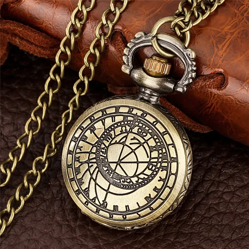 

Mini Geometry Compass Round Case Clock Necklace Chain Quartz Analog Pocket Watch for Men Women Arabic Numeral Display Timepiece