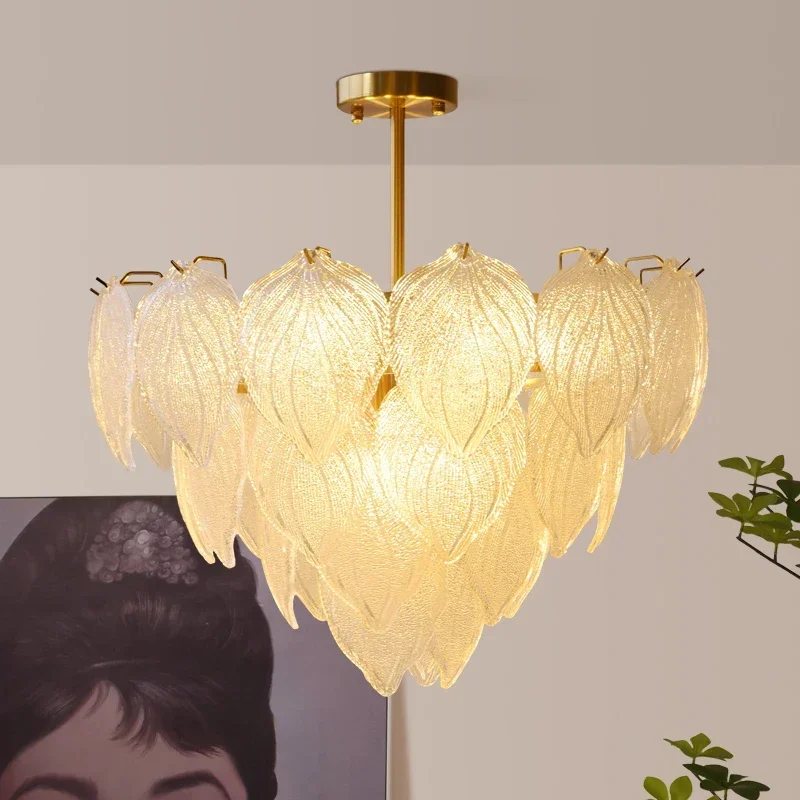 

Modern French Style Leaf Glass Led Chandelier For Living Room Bedroom Dining Room Kitchen Home Art Romantic Design Pendant Light