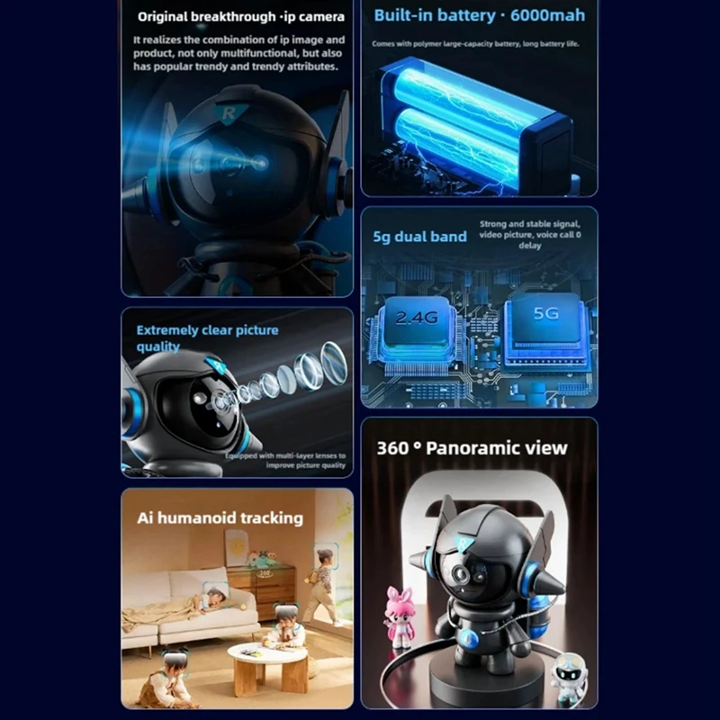 

5-мегапиксельная камера, IP-камера, беспроводная Wi-Fi, домашняя камера безопасности, детский плач, робот-камера, внутренняя радионяня ночного видения-ELEC